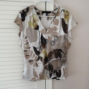 White House Black Market Floral Blouse in Cream and Brown